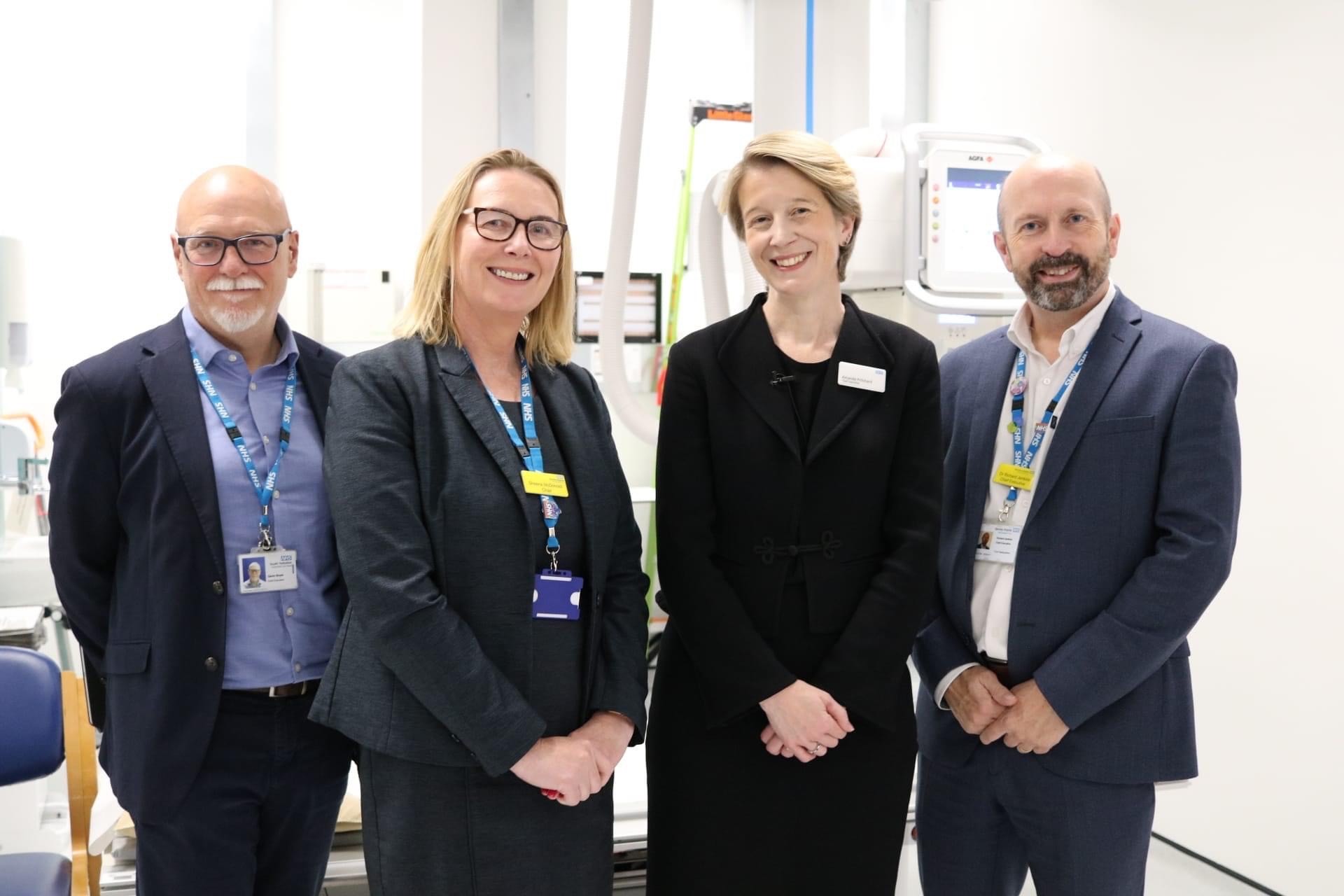 Left to Right: Gavin Boyle, Chief Executive of the South Yorkshire Integrated Care Board, Barnsley Hospital Chair Sheena McDonnell, Amanda Pritchard, NHS Chief Executive, and Barnsley Hospital Chief Executive Dr Richard Jenkins