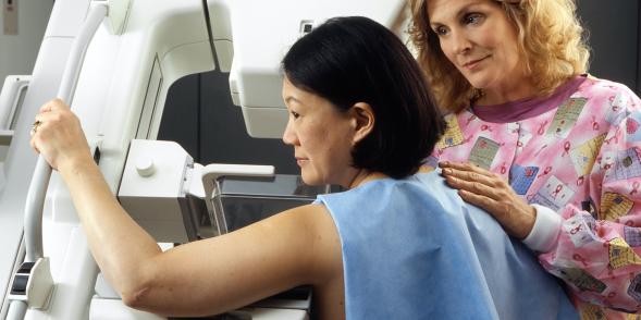 A person undergoing breast imaging. 