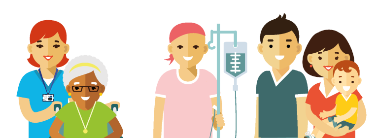 Illustration of hospital patients and staff