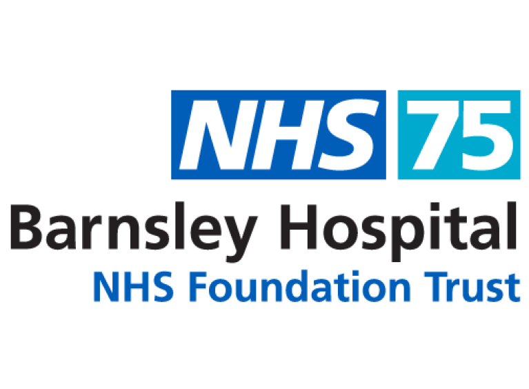 Logo that reads NHS 75 Barnsley Hospital NHS Foundation Trust
