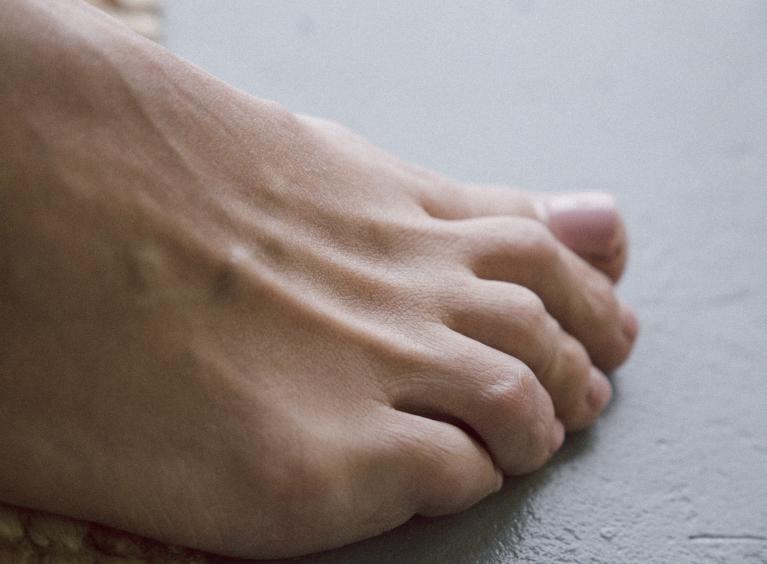 A close up of a person's foot.