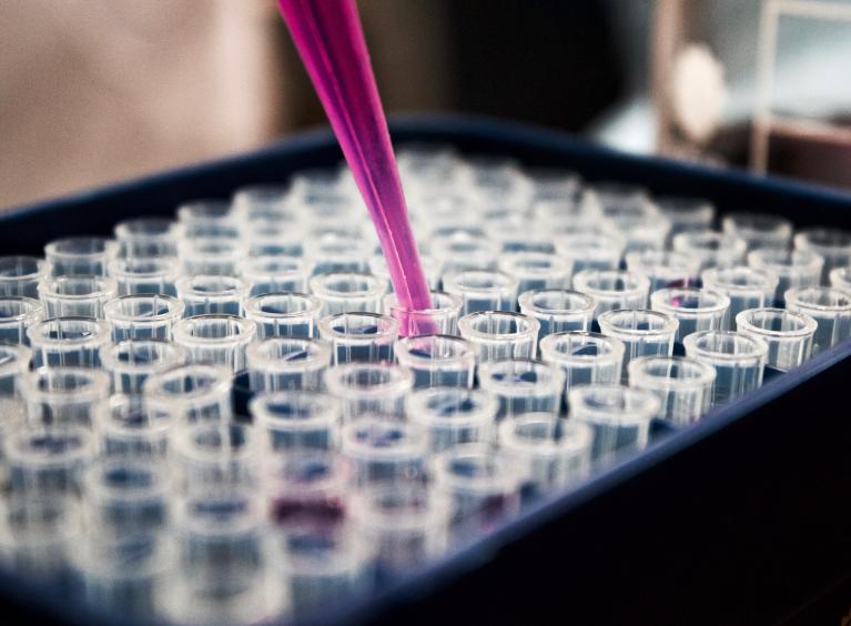A crate of test tubes