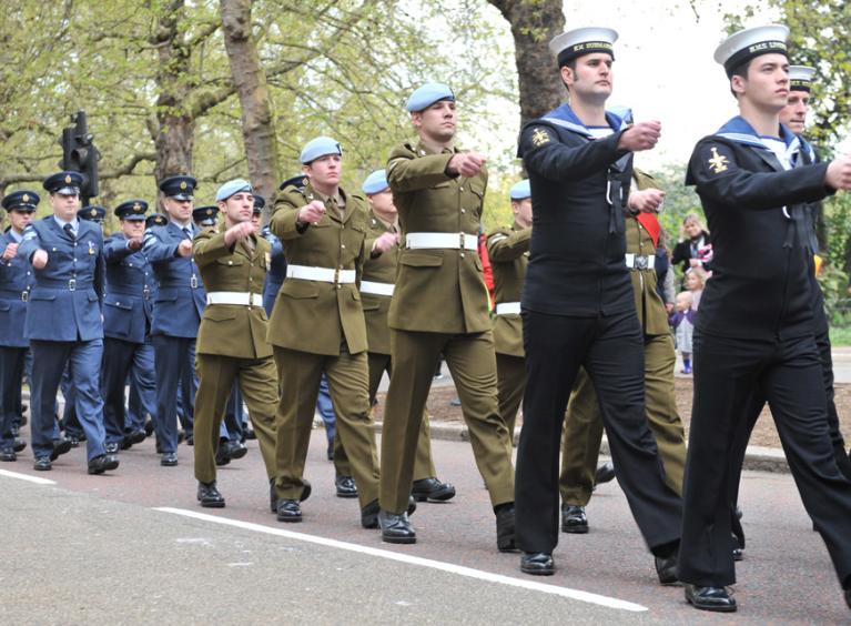 Members of the Armed Forces marching