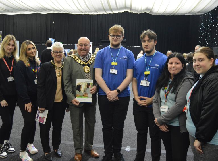 Members of the Health and Social Care teams in Barnsley pose with the Mayor at the event.