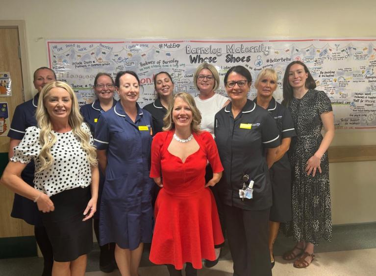 Marie Tidball, centre, with maternity staff