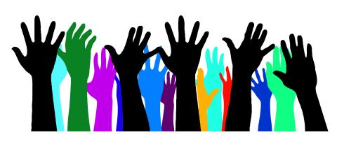 Graphic showing multiple raised hands