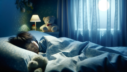 Child sleeping in darkened room