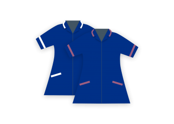 Lead nurse and midwife uniforms - blue and white, and blue and pink