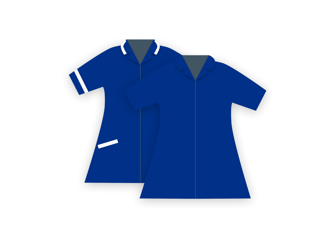 Sisters and Charge Nurses and Senior Midwives uniforms - blue, and blue and white