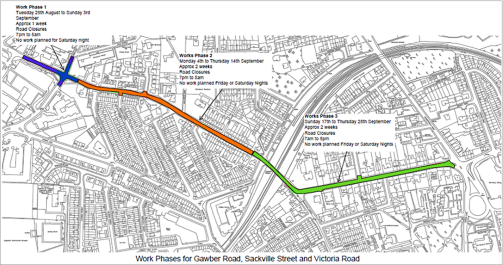 Map of Gawber Road resurfacing phases
