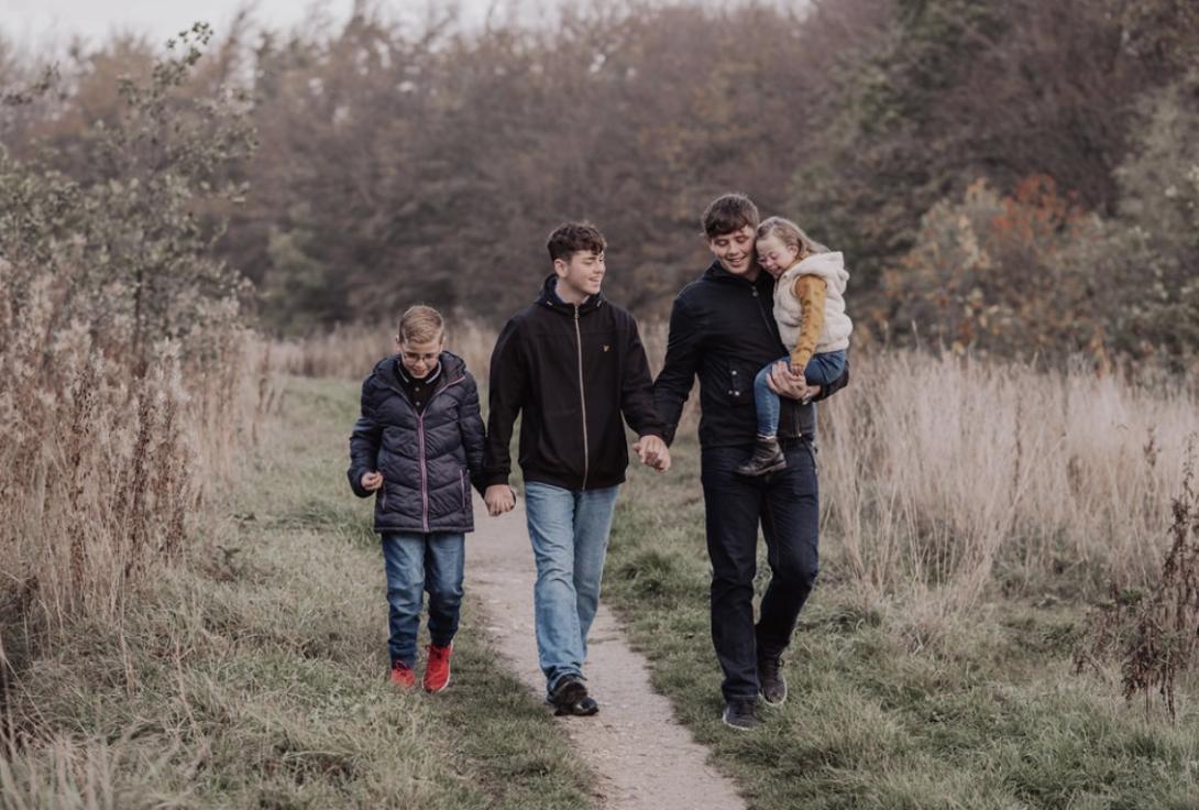 Phoebe and her big brothers going out for a walk